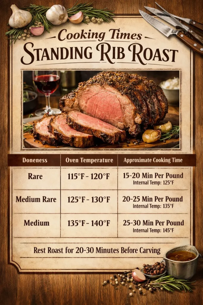 Chart For Cooking Times Standing Rib Roast