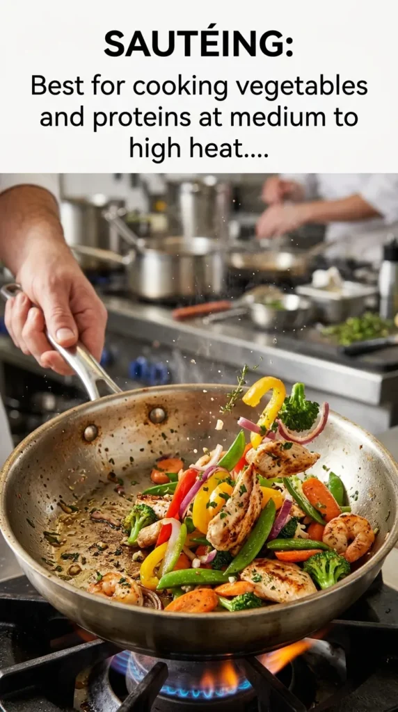 Sauteing Best For Cooking Vegetables And Proteins At Medium To High Heat