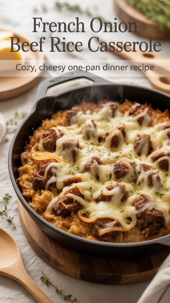 French Onion Beef Rice Casserole Cozy, Cheesy One-pan Dinner Recipe