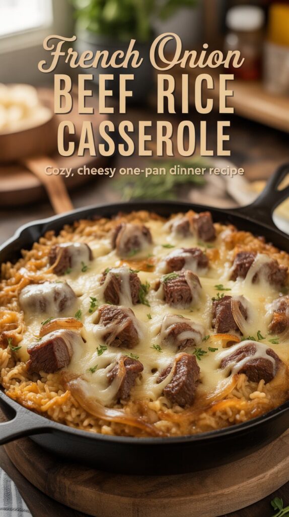 French Onion Beef Rice Casserole Cozy, Cheesy One-pan Dinner Recipe