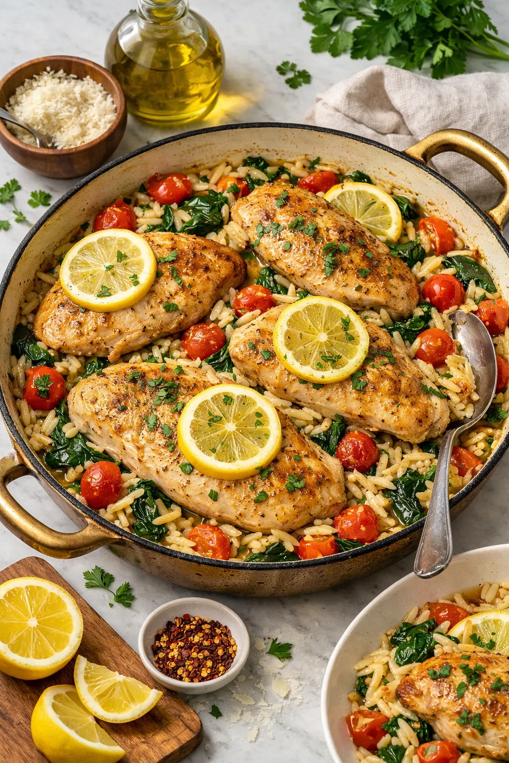 Easy 1 Pan Lemon Chicken Orzo