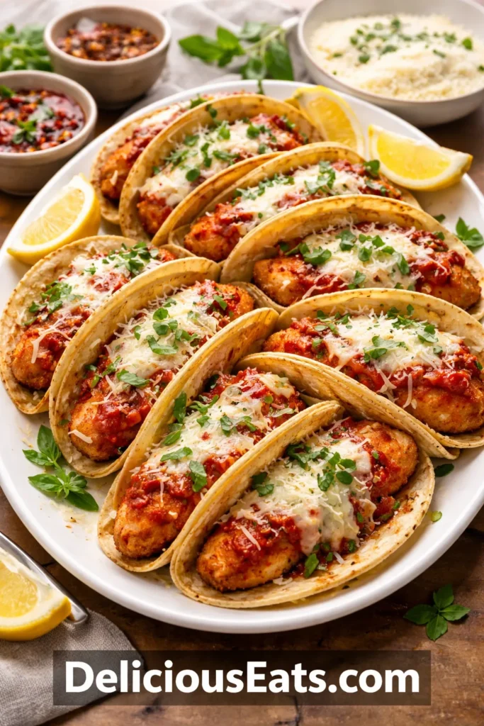 Platter Of Chicken Parm Tacos Chicken Parm Smashed Tacos